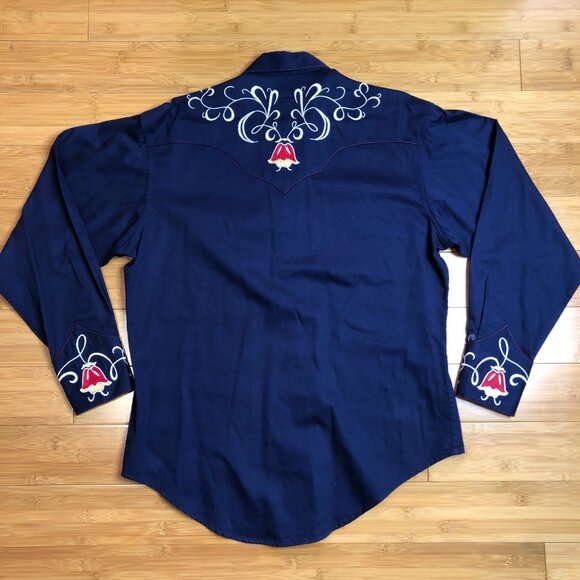 Rockmount Ranch Western Wear Navy Floral Cotton Mens Vintage Shirt S M - Picture 7 of 11